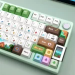 Authentic Stardew Valley pixel art PBT dye-sub translucent keycaps, vibrant farm life designs from a detailed angle.