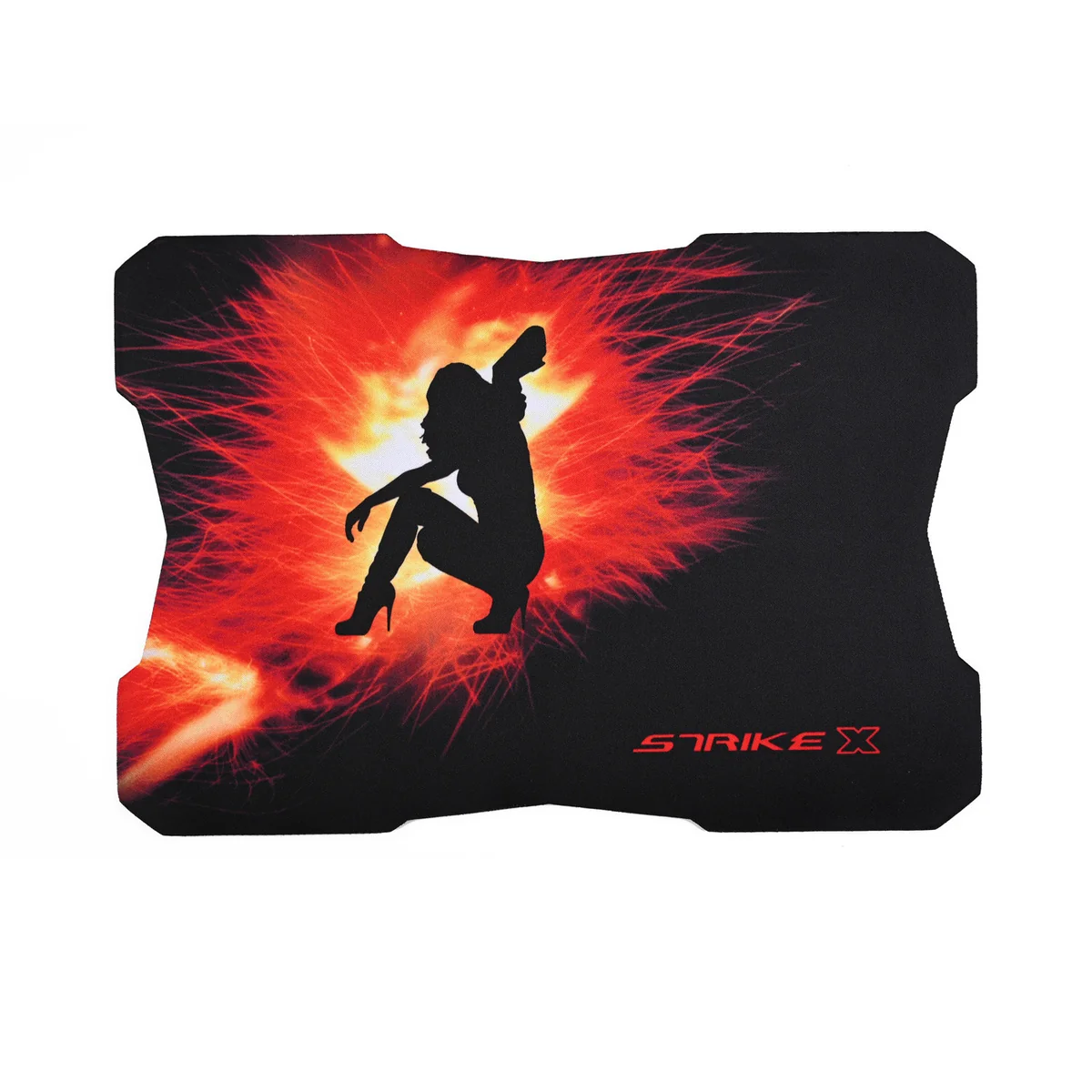 Strike X PAD gaming mouse pad, showcasing its sleek black design, offers superior natural rubber grip and smooth fabric glide.