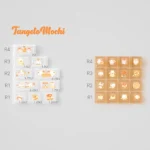 Playful Tangelo Mochi PBT dye-sub keycaps, showcasing the vibrant "Orange Summer Dango" theme with cute, dessert-inspired orange and cream hues.