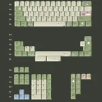 Close-up of the whimsical Totoro PBT Dye-Sub keycap set, showcasing playful forest spirits and gentle nature designs, perfect for nostalgic desks.