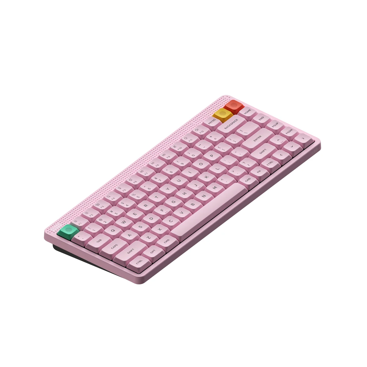 NODE75 Neon Pink Tri-Mode Mechanical Keyboard with switches, showcasing its modern, minimalist design and customizable RGB lighting.