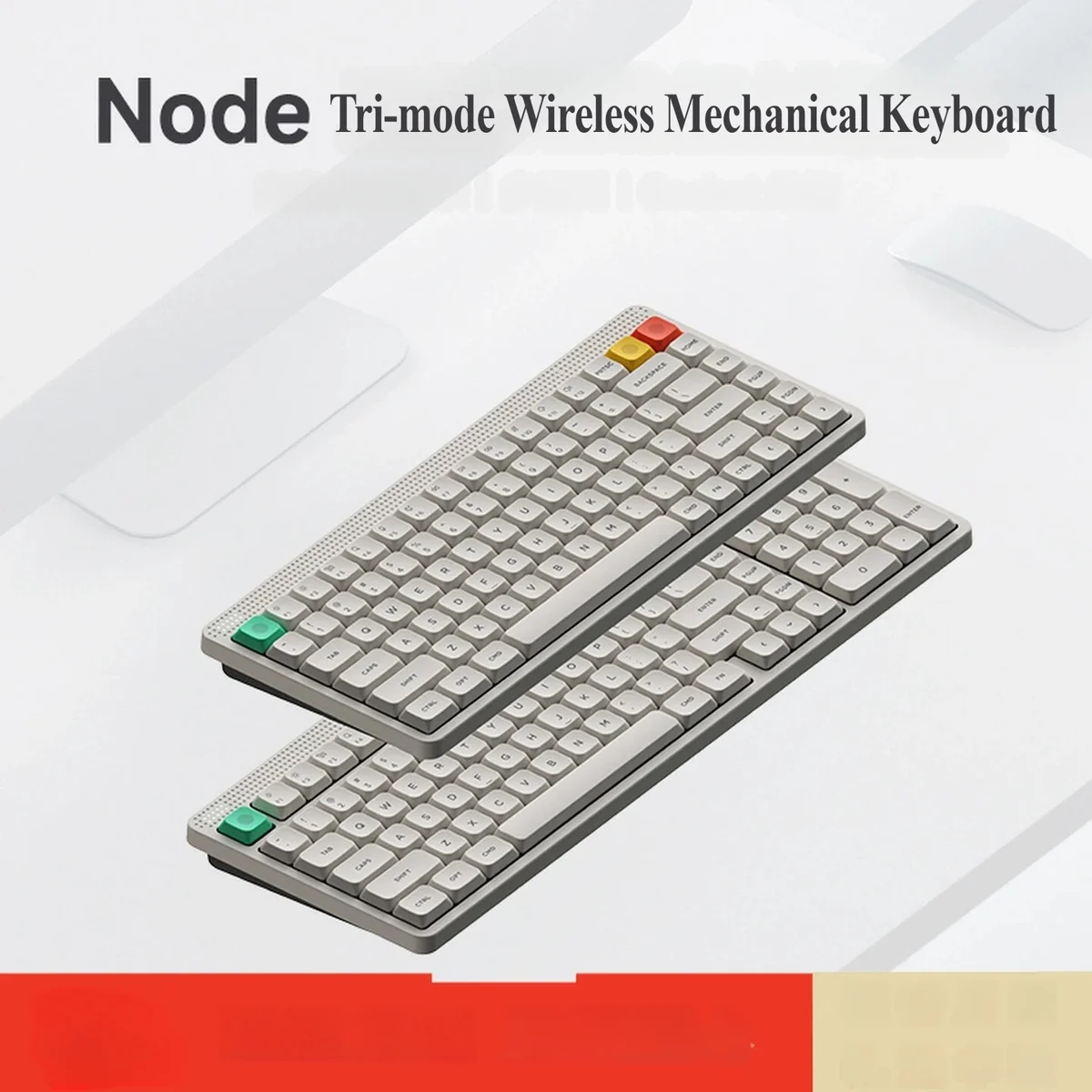 NODE75 Vintage White Tri-Mode Mechanical Keyboard gallery showcasing its vintage elegance, sleek profiles, and customizable RGB features from various angles.