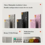 "Detailed views of the NODE75 Vintage White Tri-Mode Mechanical Keyboard, showcasing its vintage elegance, dual-profile keycaps, and premium customizable design.