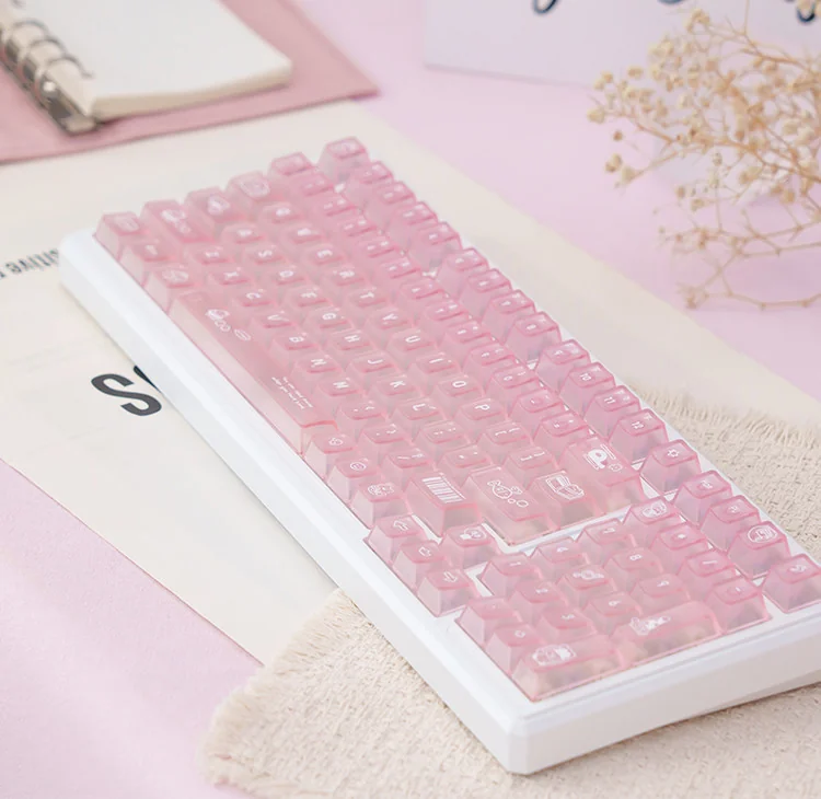 Multiple charming angles of the UR98 Daily Life Tri-Mode Mechanical Keyboard, featuring its adorable pastel keycaps and silent mechanical switches.