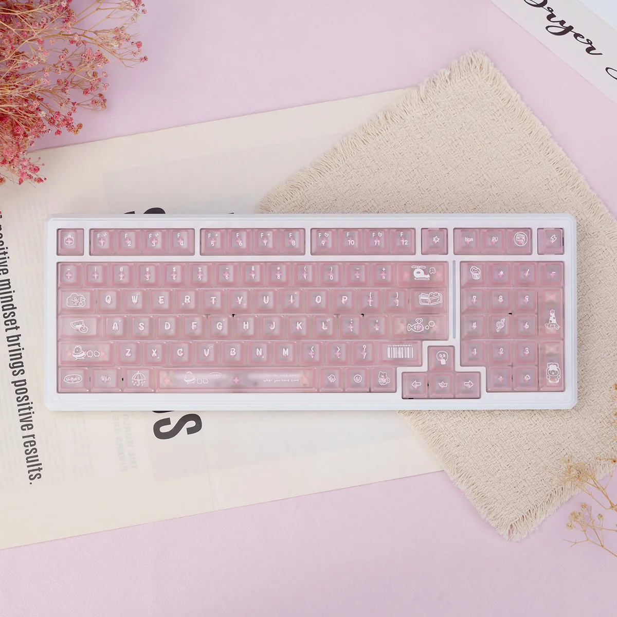 Adorable UR98 Daily Life Tri-Mode Mechanical Keyboard, featuring its cute design, soft colors, and silent typing for delightful wireless fun.