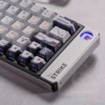 Exclusive Ultraman Tiga GUTS PBT keycaps gallery. Multi-angle views highlight premium side-printed backlit legends and retro-futuristic carbon fiber.