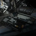 Wandering Earth Underground City PBT dye-sub keycaps set, from various angles. Highlights premium dystopian sci-fi architecture, dark metallic hues.