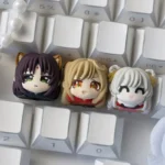 Cosmic Yachiyo Runami artisan keycap from a unique angle, revealing its intricate celestial and futuristic design with shimmering lunar and starlight details.