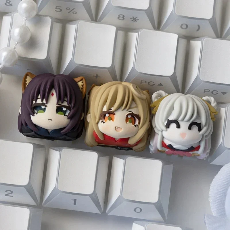 Cosmic Yachiyo Runami artisan keycap from a unique angle, revealing its intricate celestial and futuristic design with shimmering lunar and starlight details.