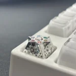 Handcrafted Celestial Zircon Hexagram Luxury Metal Keycap. Sparkling multi-faceted zircon and gleaming metal accents visible from different angles.