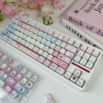 Playful pet MOA keycap set with various charming cartoon animal illustrations, highlighting the quality PBT dye-sub craftsmanship from a unique angle.