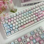 Adorable pet MOA keycap set showcased from various angles, featuring charming PBT dye-sub cartoon animal illustrations, perfect for playful keyboards.