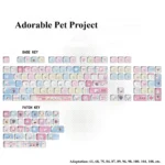A playful pet MOA keycap set featuring adorable cartoon animal illustrations on durable PBT dye-sub keycaps, perfect for a whimsical keyboard setup.