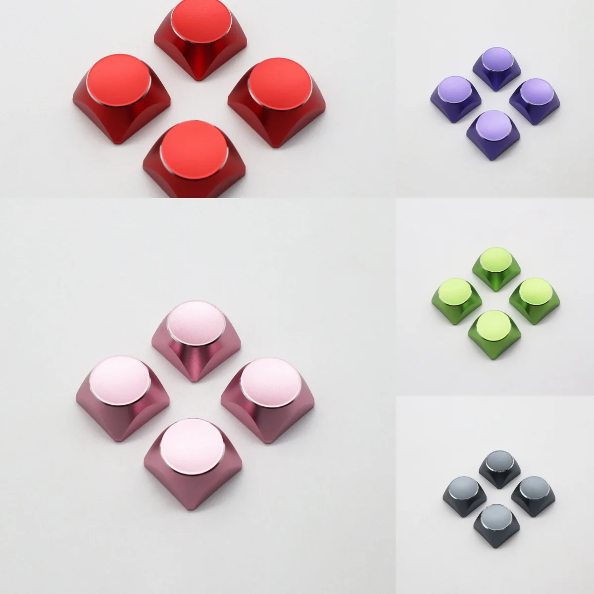 Close-up of premium aluminum Arrow keycaps, highlighting their sleek metallic electroplated finish and modern XDA profile.