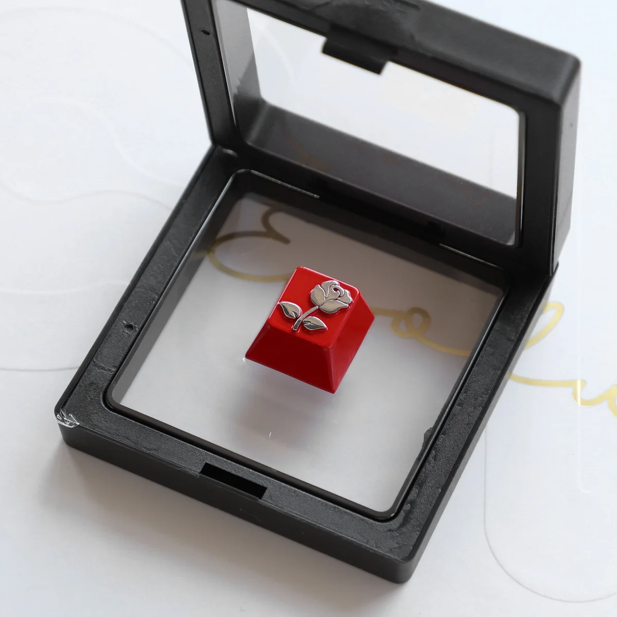A stunning blue limited edition zinc alloy rose artisan metal keycap, showcasing intricate design and a mysterious sea fog aesthetic.