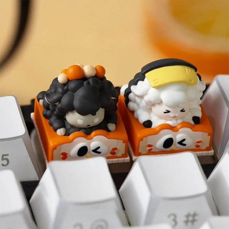 Adorable Baa-Baa Sushi Shop artisan keycap, showcasing intricate details and vibrant colors from multiple angles for mechanical keyboards.