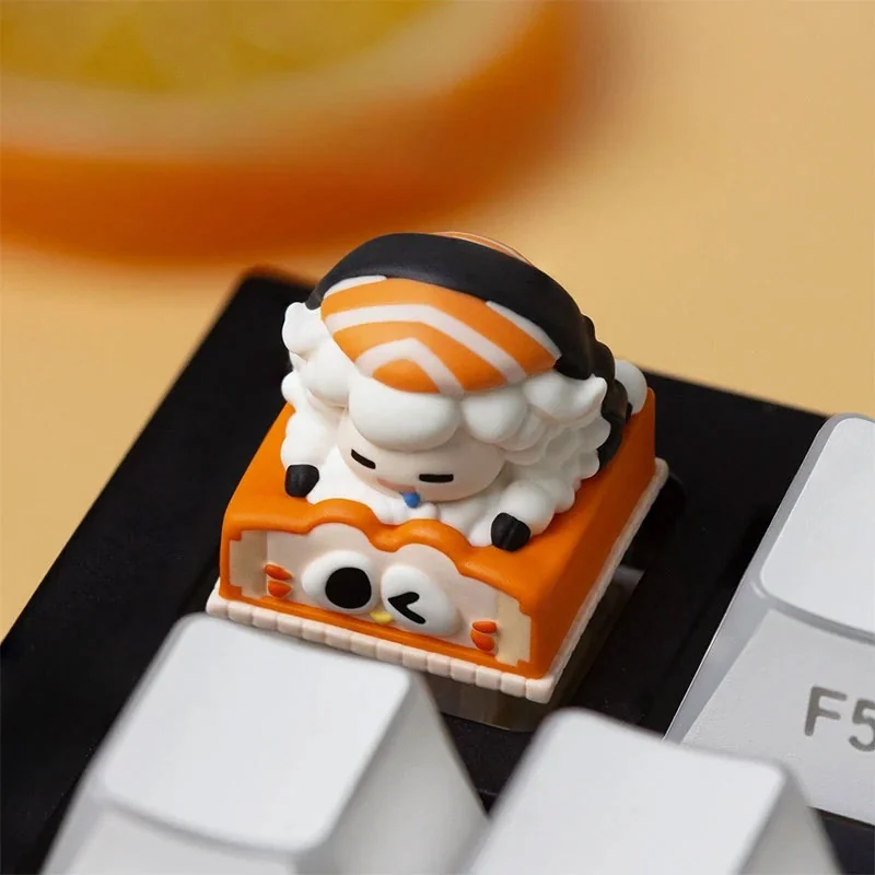 Adorable Baa-Baa Sushi Shop keycap, showcasing vibrant miniature designs from various angles. A whimsical accent for mechanical keyboard.