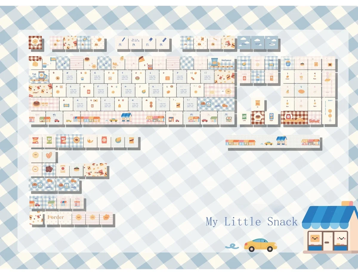 Main image of Whimsical Biscuit Diary PBT MOA Keycaps, showcasing the full set with warm, creamy PBT and charming biscuit motifs.