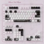 Artisan Ceramic Keycap Set: Black Veil Pink Dimple. Exquisite ceramic with mysterious dark tones and soft pink accents.