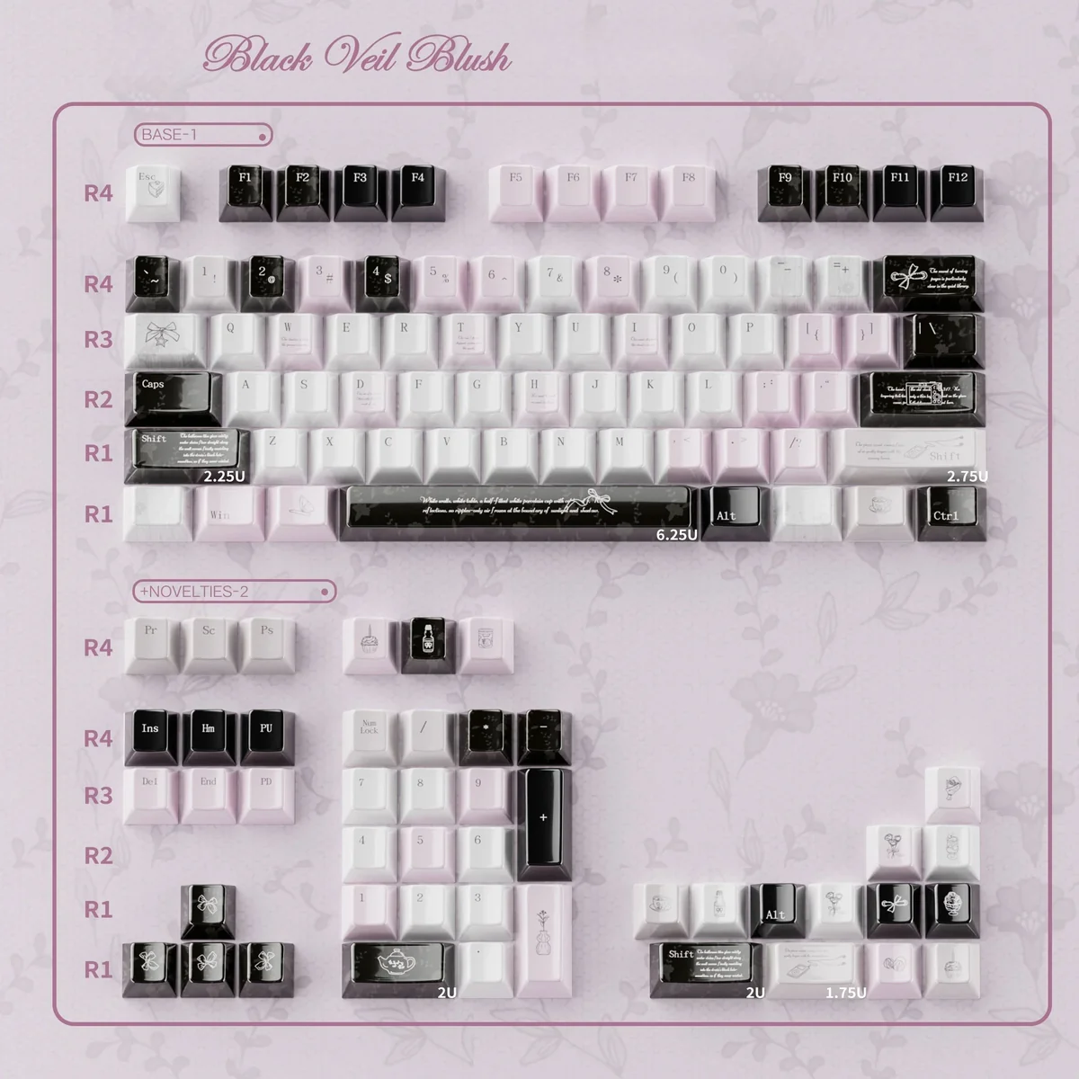 Artisan Ceramic Keycap Set: Black Veil Pink Dimple. Exquisite ceramic with mysterious dark tones and soft pink accents.