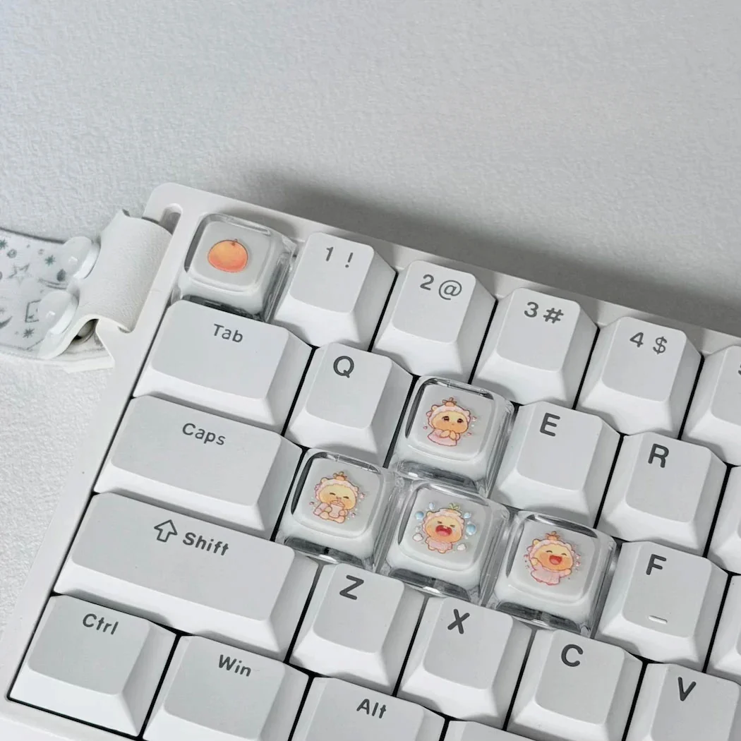 Adorable Capybara Couple Lumei XDA translucent keycaps glowing softly from various angles, showcasing their whimsical design and ergonomic profile.