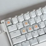 A playful gallery of translucent Capybara Couple Lumei XDA keycaps, 5-key set, highlighting their adorable illustrations and glowing PC material from multiple angles.