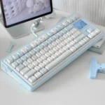 Close-up of the Winter Letter Ceramic Keycap Set, showcasing the elegant handcrafted ceramic textures and unique feel from various angles.
