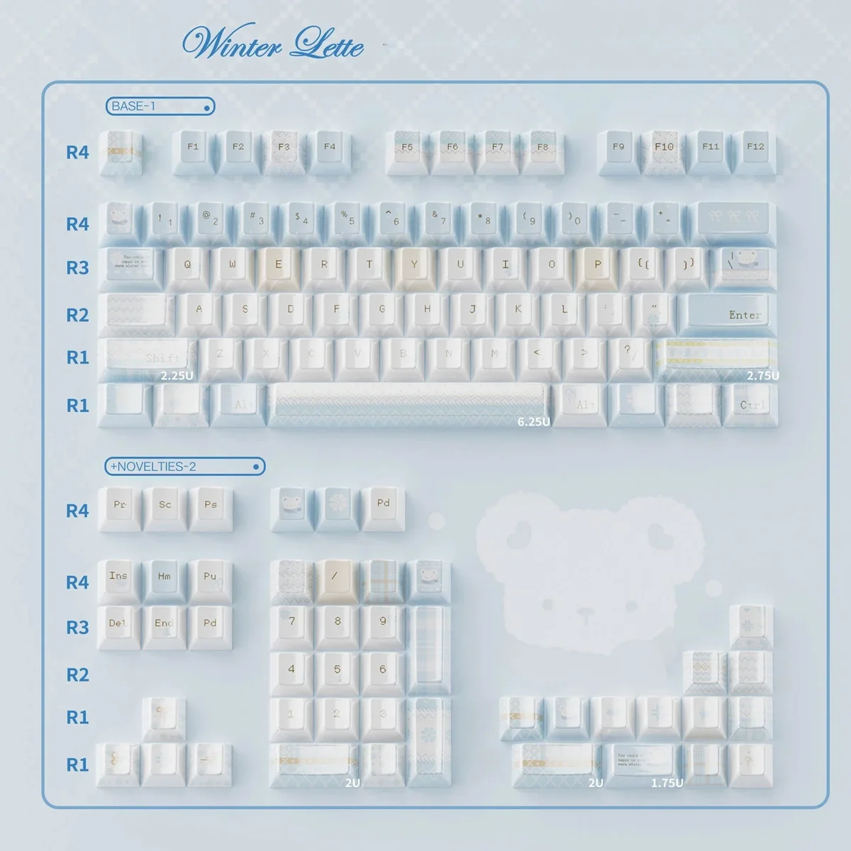 Elegant Winter Letter Ceramic Keycap Set, showcasing handcrafted ceramic textures and a serene, minimalist design for a unique, premium keyboard experience typing.