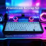 Detailed image of the premium CSGO Printstream Carbon Fiber Keycap Set, showcasing its sleek carbon fiber texture and vibrant shine-through CS:GO inspired legends finish.