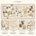 Emily Dickinson Garden desk mat, sepia botanical collage of pressed flowers, manuscript verse and stamps on 4mm silky fabric with non-slip rubber base.