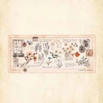 Emily Dickinson Garden desk mat in sepia botanical collage with pressed flowers, verse and stamps, 4mm smooth fabric and non-slip base.