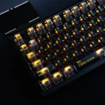 Error Code Keycap Set featuring translucent PBT+PC cyber-tech design, vibrant backlighting, and premium black, gold, transparent look.