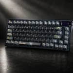 Premium Error Code 2.0 PBT+PC backlit keycap set, showcasing its unique cyber-tech design, translucent black and gold aesthetic, and vibrant glow.