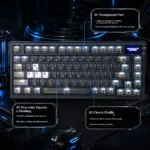 Error Code 2.0 PBT+PC backlit keycap set with 3 striking silver V keys, highlighting the unique cyber-tech design and translucent aesthetic.
