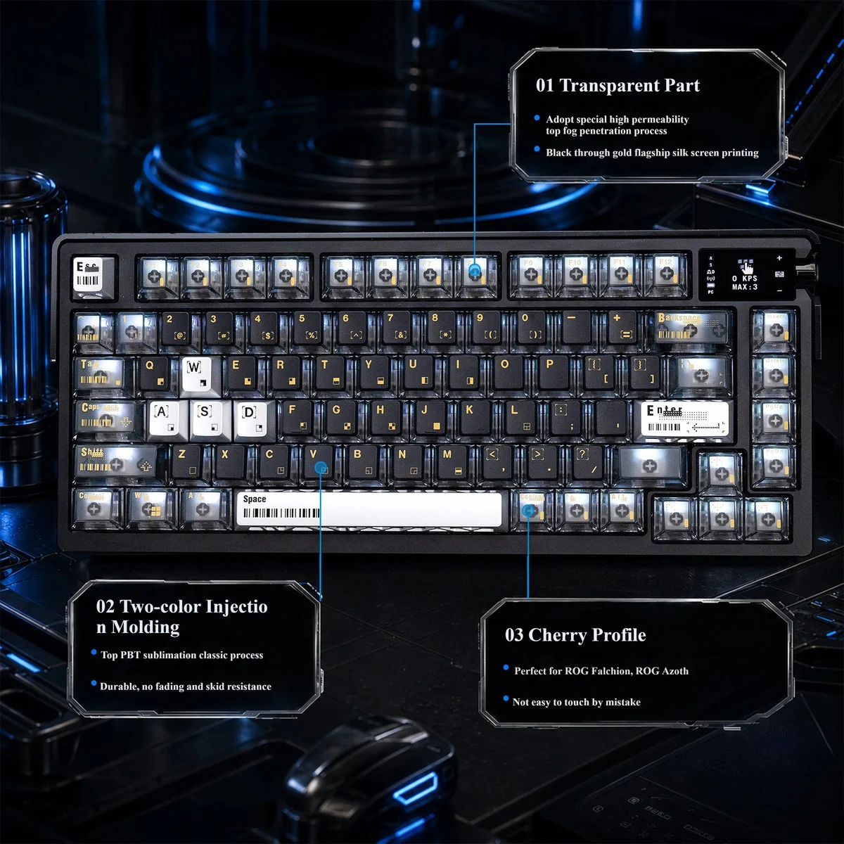 Error Code 2.0 PBT+PC Backlit Keycap Set variant featuring 4 striking silver 'V' keys, enhancing the cyber-tech aesthetic for 60-75% keyboards.
