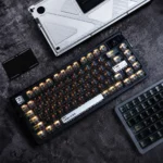 Premium Error Code 2.0 PBT+PC Backlit Keycap Set. Main image reveals the unique cyber-tech design, translucent black and gold keys, and backlighting.