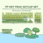 Durable PBT Double-Shot Backlit Frog MOA Keycaps. Whimsical frog motif, clear luminous legends for a playful, high-quality keyboard aesthetic.
