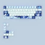 Experience the detailed Genshin Impact Anastasya PBT translucent keycaps, showcasing their exquisite ethereal icy blue and white aesthetic.
