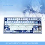 Premium Genshin Impact Anastasya PBT translucent keycaps, showcasing ethereal icy blue and white tones perfect for any gaming setup.