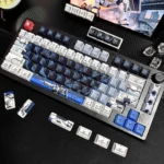 Freedom Gundam PBT Mecha Keycap collection from multiple angles, highlighting its dynamic futuristic design and intricate robotic details.