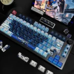 Premium Freedom Gundam PBT keycap, showcasing dynamic futuristic mecha design with intricate robotic details and glowing accents.