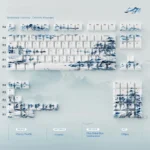 Exquisite Landscape Painting ceramic keycap for Zen desks, showcasing a high-gloss traditional Chinese landscape painting on its artisan surface.