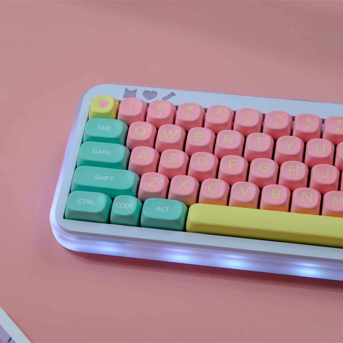 Vibrant Lollipop MOA keycaps displayed from various angles, emphasizing their sweet, ergonomic MOA profile and playful, candy-inspired design for customizable joy on your keyboard.
