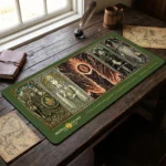 Detailed view of the Lord Rings Desk Mat, revealing the authentic Middle-earth map's intricate details and iconic fantasy landscapes for your workspace.