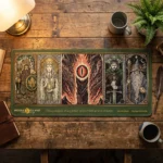 Authentic Lord Rings Desk Mat showcasing an artistic, detailed Middle-earth map. Embark on a Middle-earth adventure right on your workspace with this desk mat.