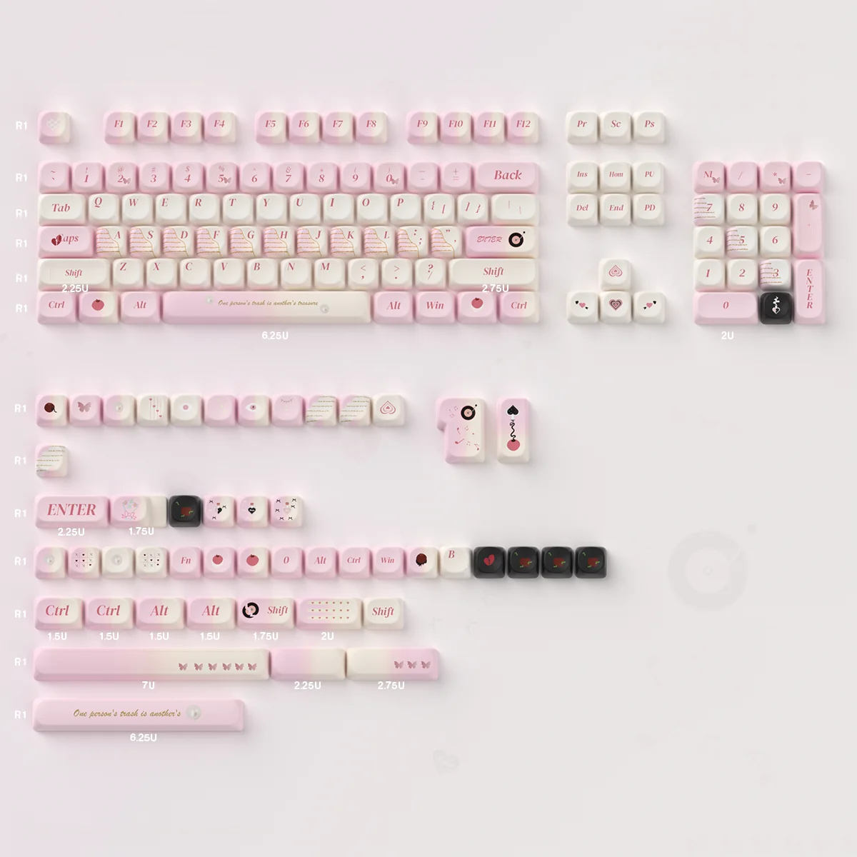 A close-up of Love Diary Keycaps, showcasing their unique profile, warm muted colors, and premium thick PBT material.