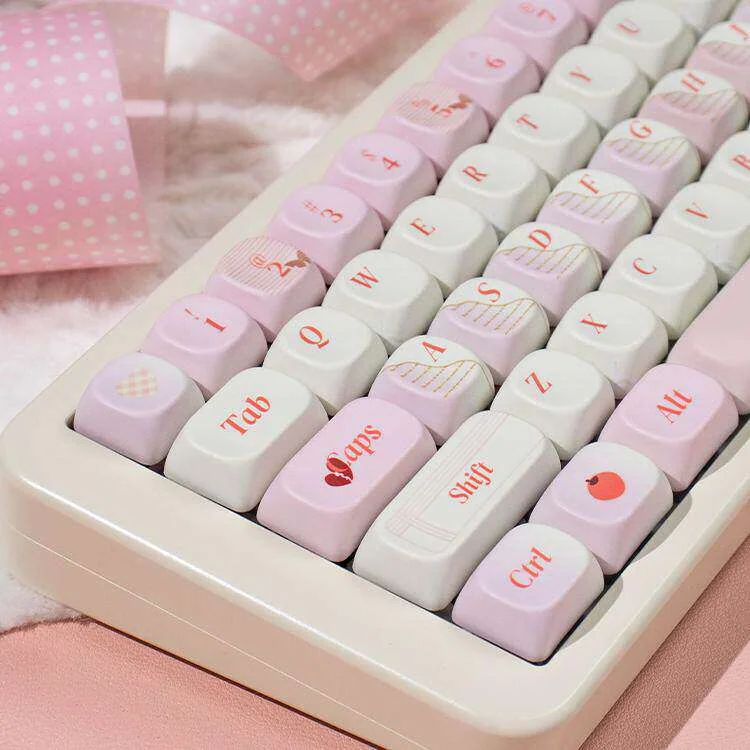 Love Diary Keycaps premium thick PBT set, displaying the unique profile and warm, muted vintage colors for an artistic, comfortable typing.