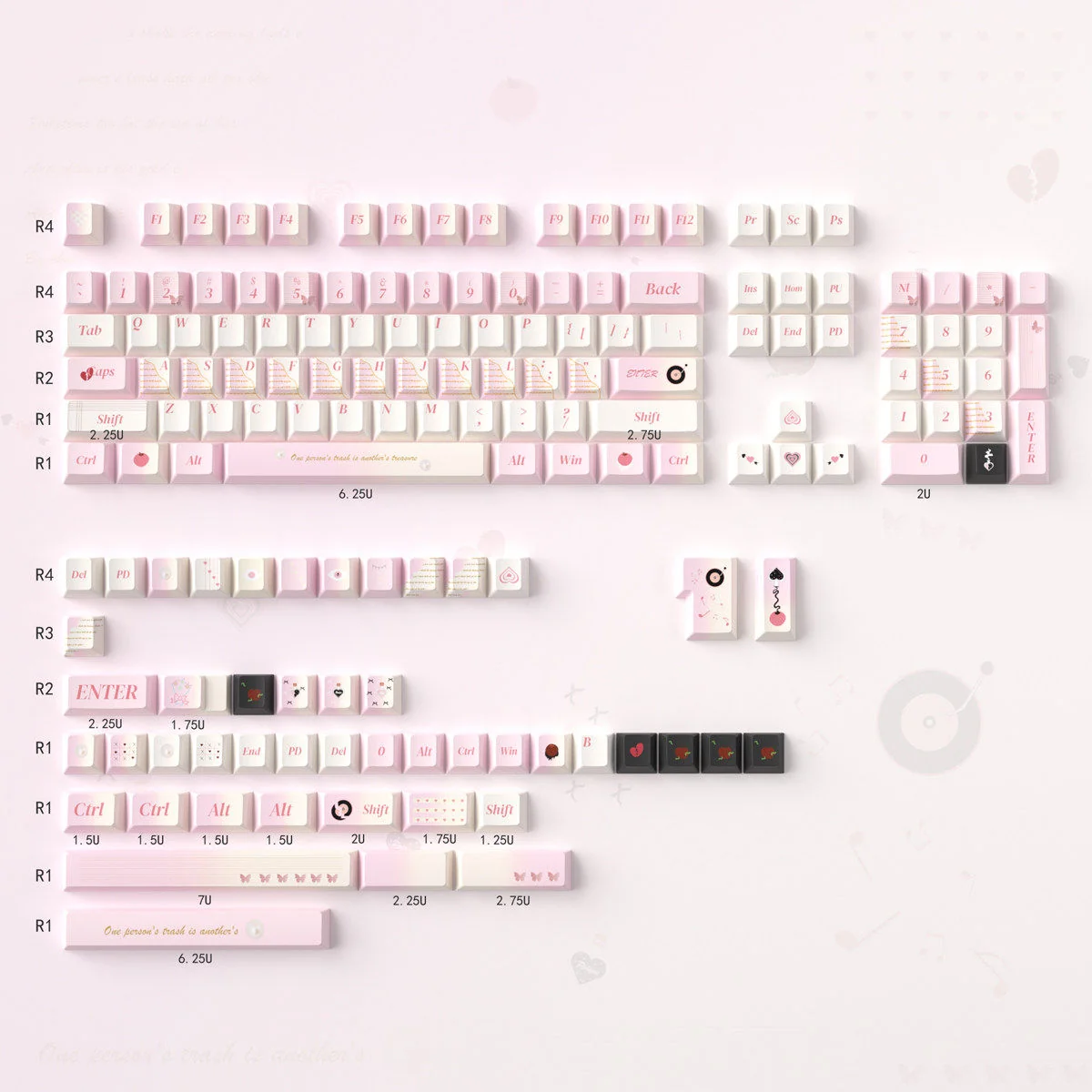Love Diary Keycaps, a premium PBT set featuring a unique cherry profile. The vintage stationery aesthetic with warm.