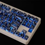 Close-up views of the Luminous Circuit Diagram Keycaps Set, showcasing its unique luminous circuit board design and intricate, glowing tech art craftsmanship.