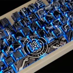 Detailed shots of the Luminous Circuit Diagram Keycaps Set, highlighting the unique glowing circuit board patterns and masterful craftsmanship from multiple angles.